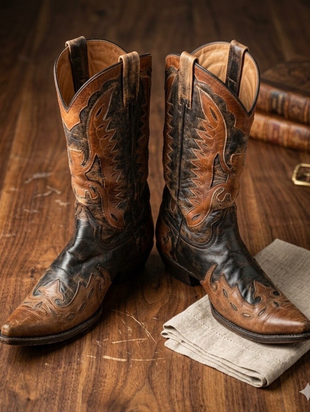 Men's Stetson Brown Two-Tone Leather Western Cowboy Boots, Pointed Toes, 10D